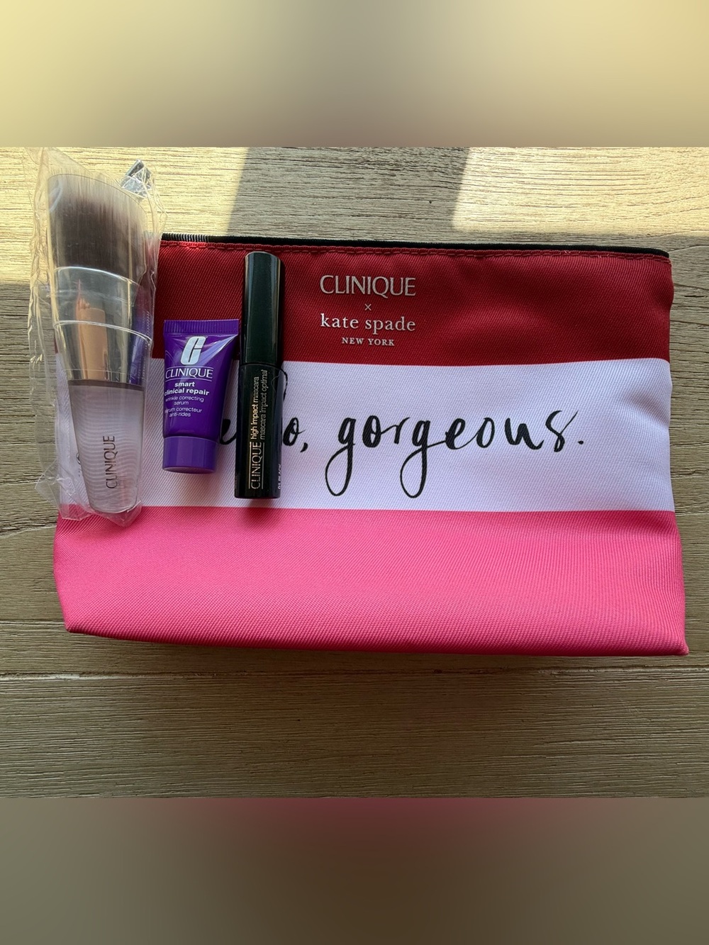 kate spade/Clinique Makeup Bag with Clinique Mascara, Wrinkle Serum & Brush
